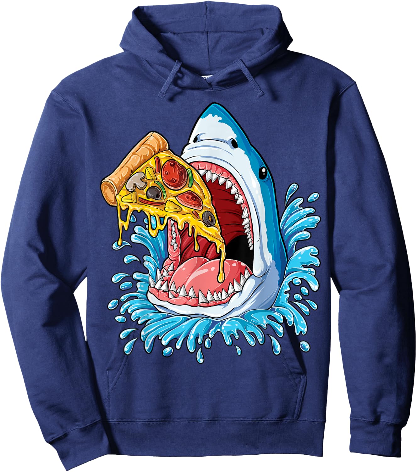 Pizza Eating Shark T shirt Kids Boys Food Lovers Jawsome Hoodie - Hoodie | Navy