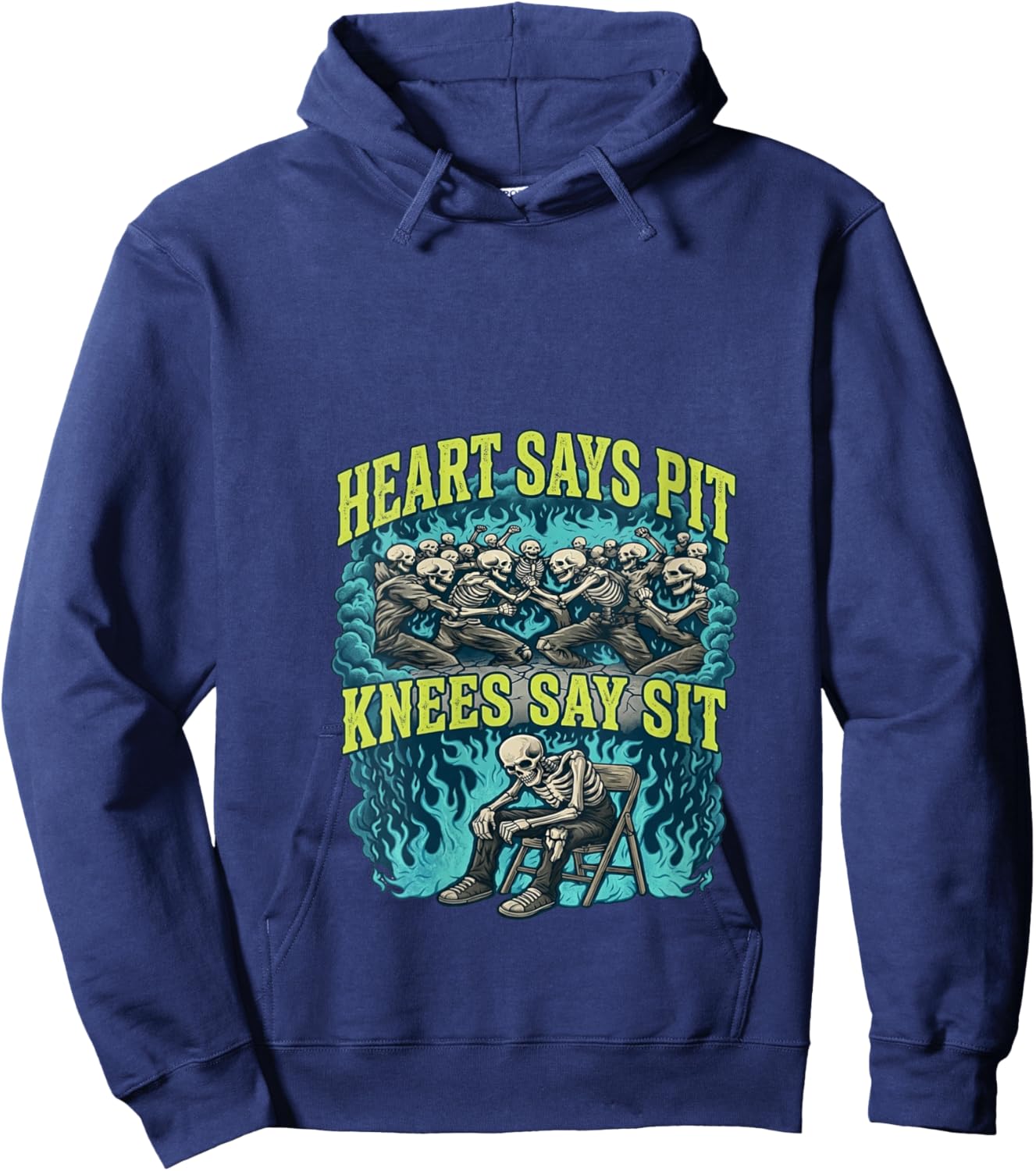 Women's Heart Says Pit Knees Say Sit Skeleton Funny V-Neck Hoodie - Hoodie | Navy