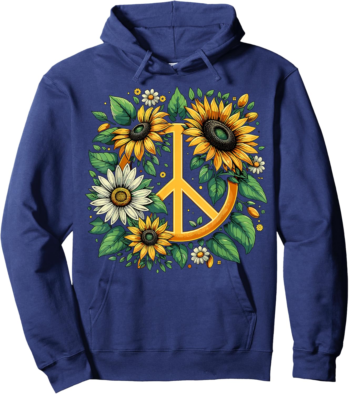 Hippie Peace Sign Flower Sunflower Lovers Hoodie - Hoodie | Navy
