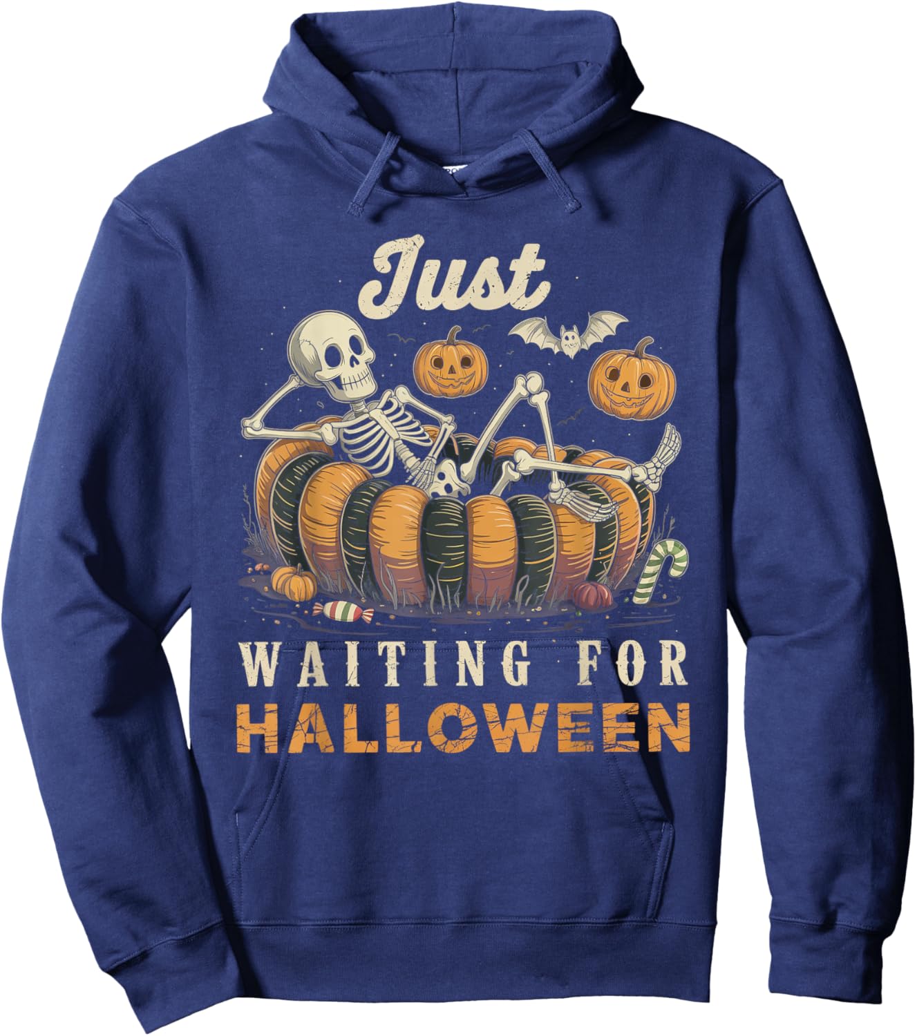 Just Waiting for Halloween Funny Skeleton Spooky Summerween Hoodie - Hoodie | Navy