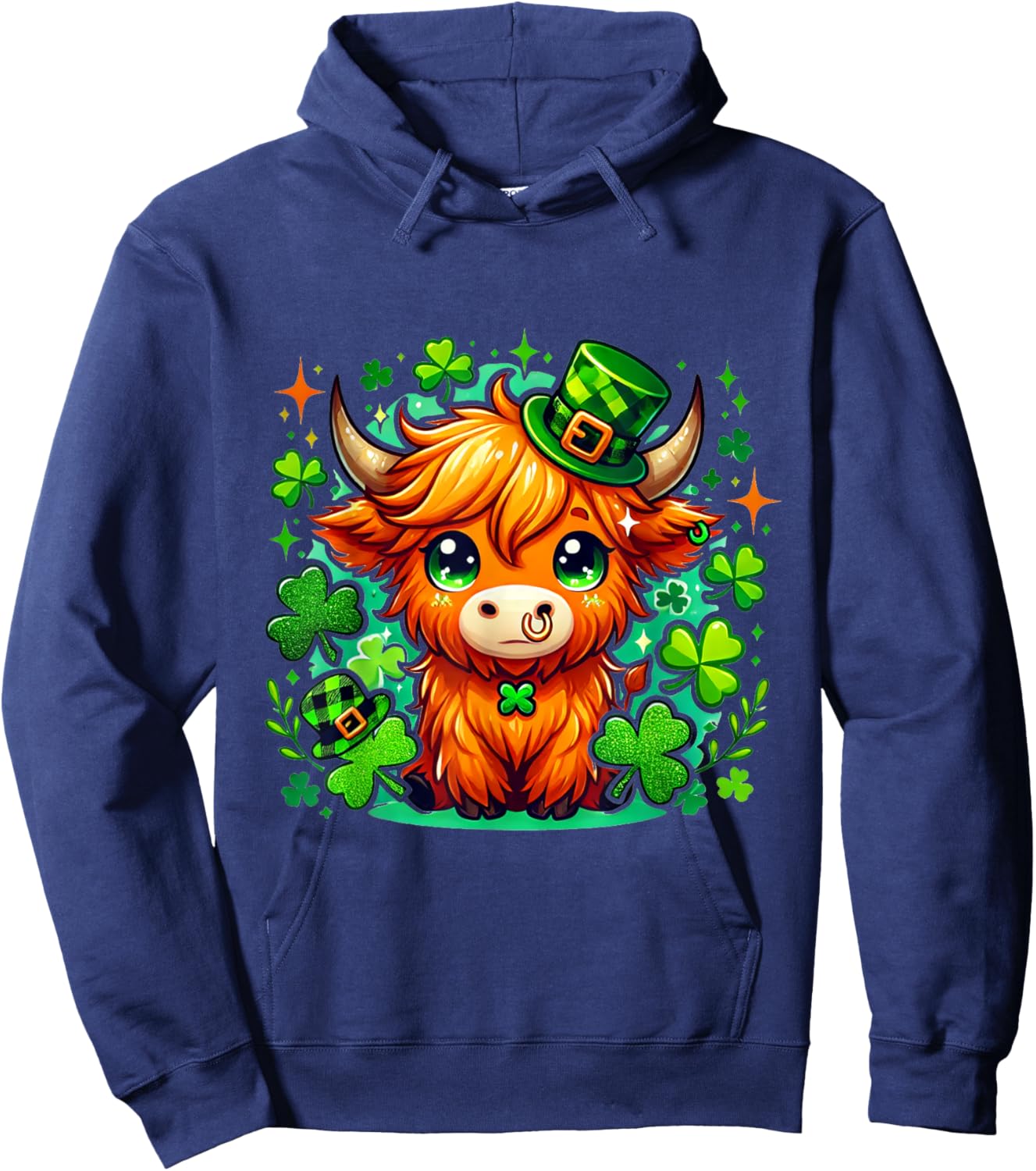 Cute Highland Cow St. Patrick's Day Design - Irish Festive Hoodie - Hoodie | Navy