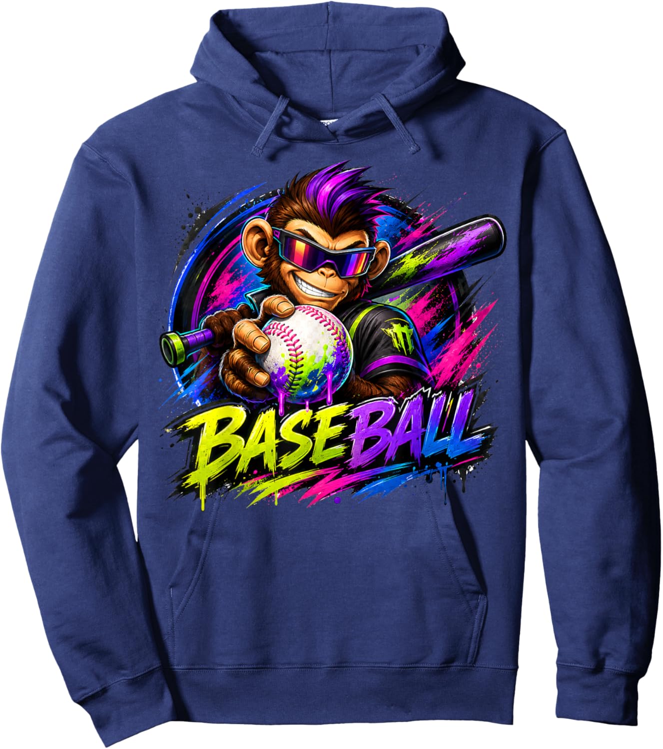 Monkey Funny Animals Baseball Ice Cream Drip Cool Hoodie - Hoodie | Navy