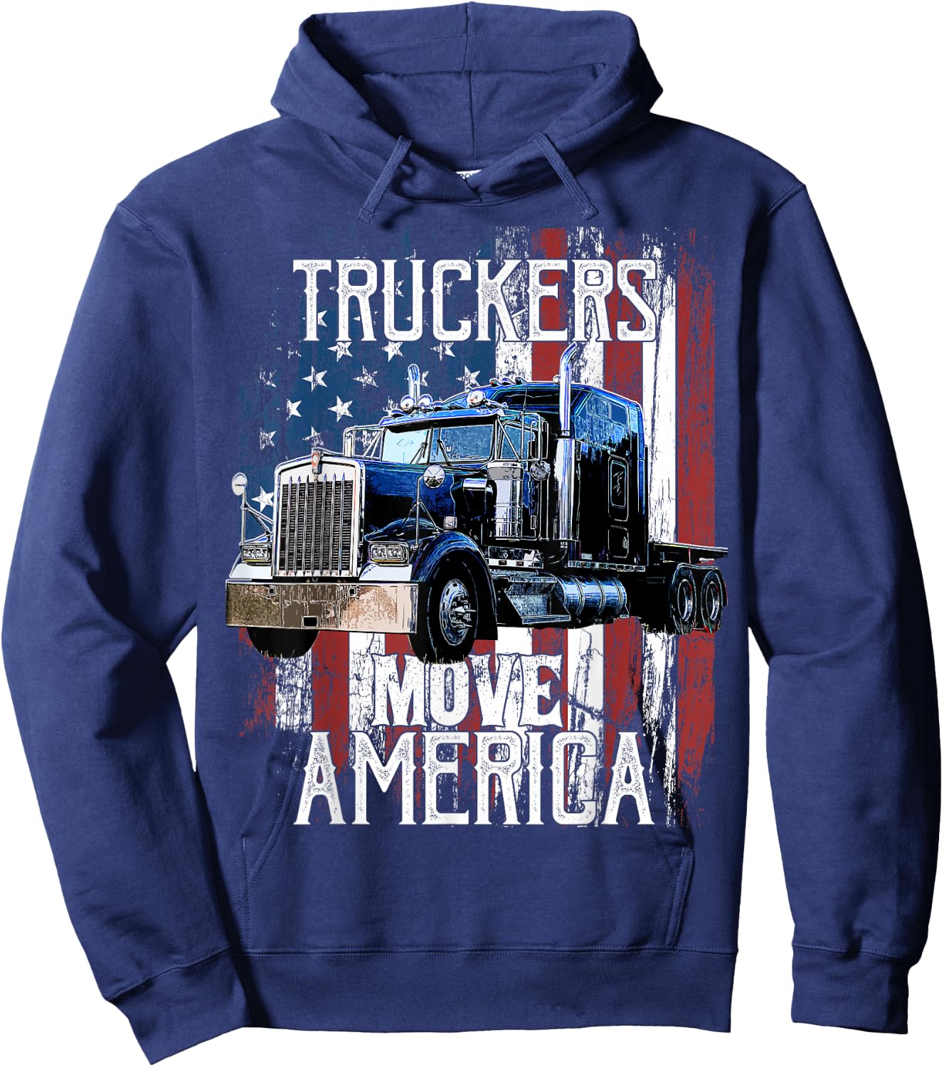 Trucker American Flag Truck Driver Shirt Truck Driver Gift Hoodie - Hoodie | Navy