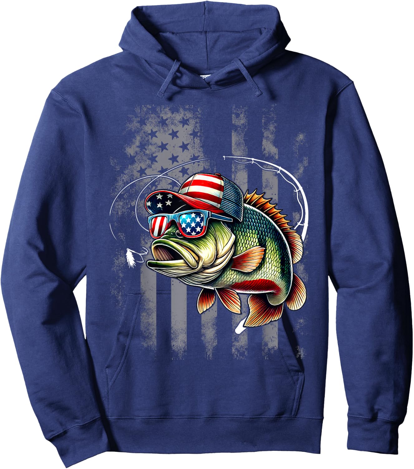 Funny Fishing & Fisherman American Flag Hoodie - Hoodie | Navy