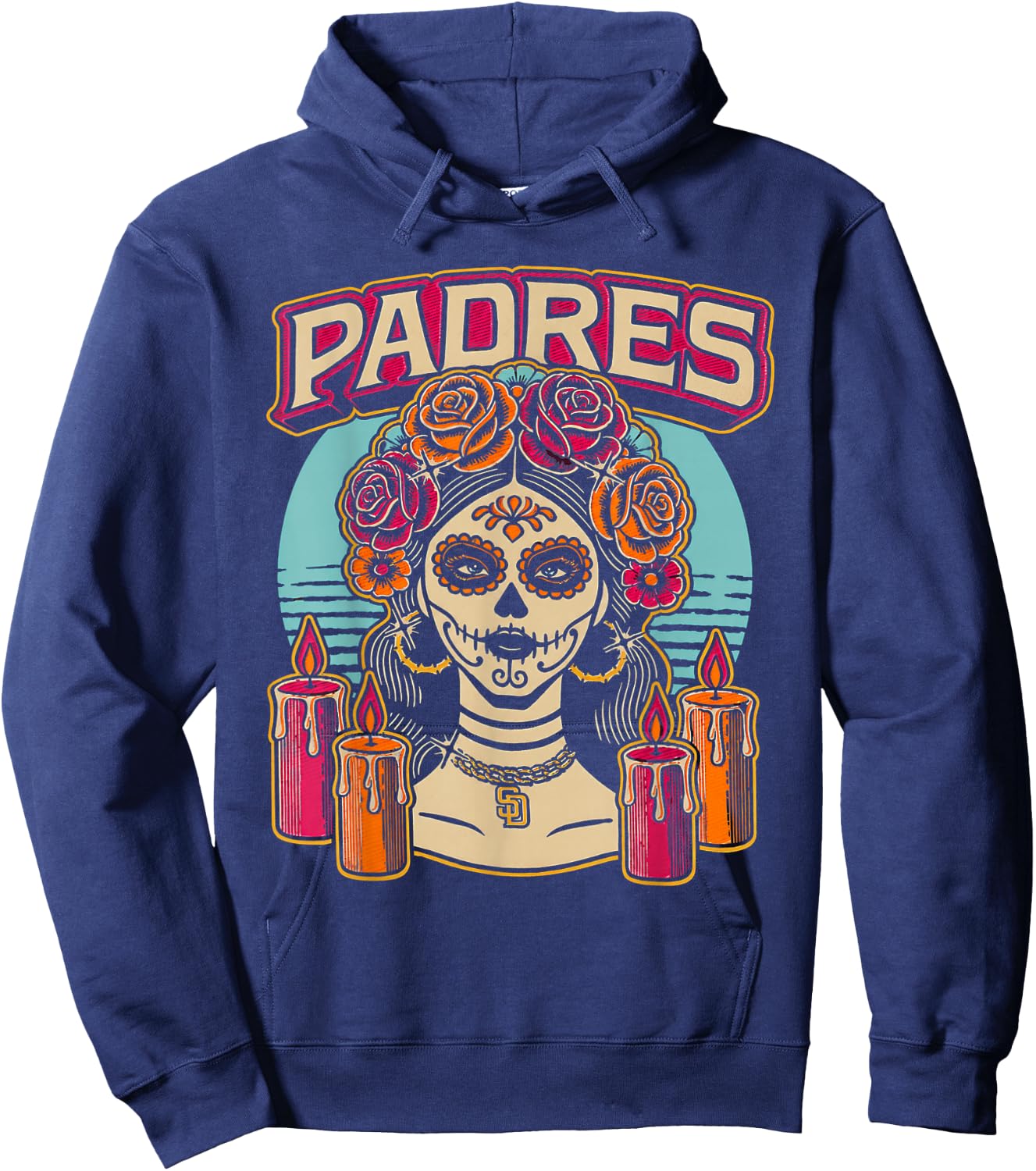 Vintage Padres Sugar Skull Catrina Roses Baseball Fan Hoodie - Hoodie | Navy