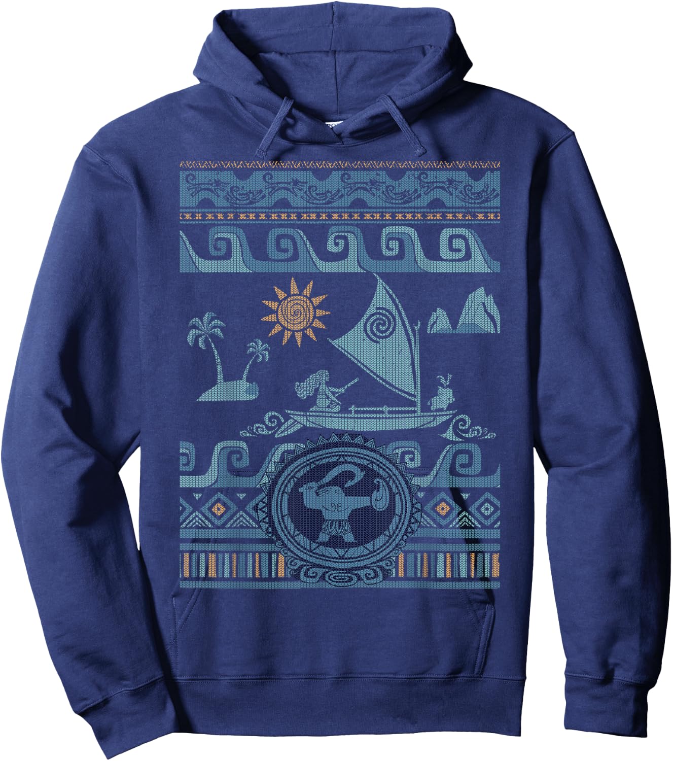 Disney Moana Stitch Ocean Voyage Pattern Ugly Sweater Style Hoodie - Hoodie | Navy