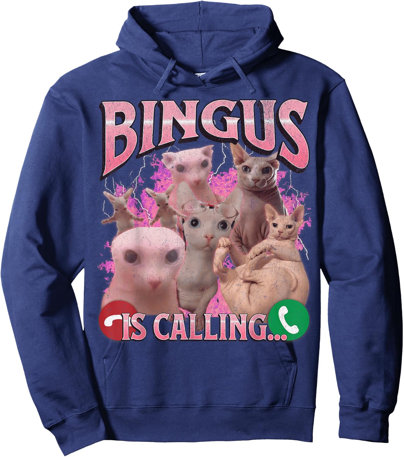 Bingus Is Calling Funny Sphinx Cat Meme Bootleg Graphic Men Women Kids Hoodie - Hoodie | Navy