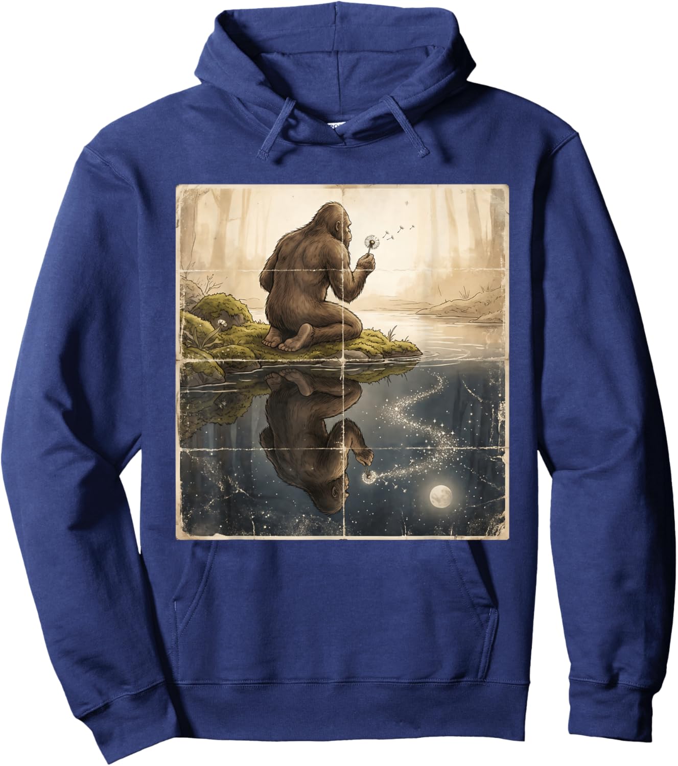 Bigfoot Blowing Dandelion Vintage Sasquatch Yeti Hoodie - Hoodie | Navy