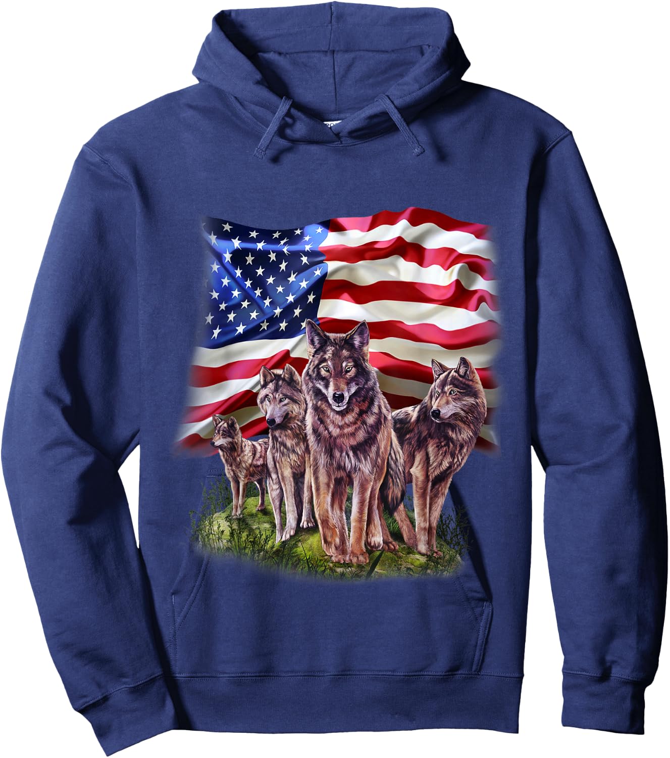 Patriotic USA Wolves Pack, North America Wolf Hoodie - Hoodie | Navy