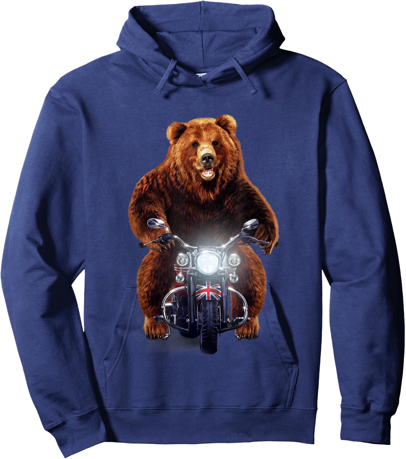 Biker Grizzly Bear Riding Motorcycle Hoodie - Hoodie | Navy