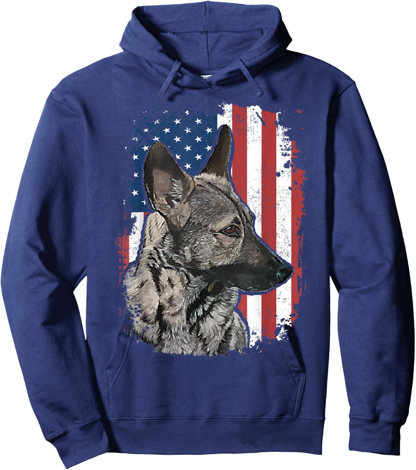 Sable German Shepherd American Flag Patriotic Dog Hoodie - Hoodie | Navy