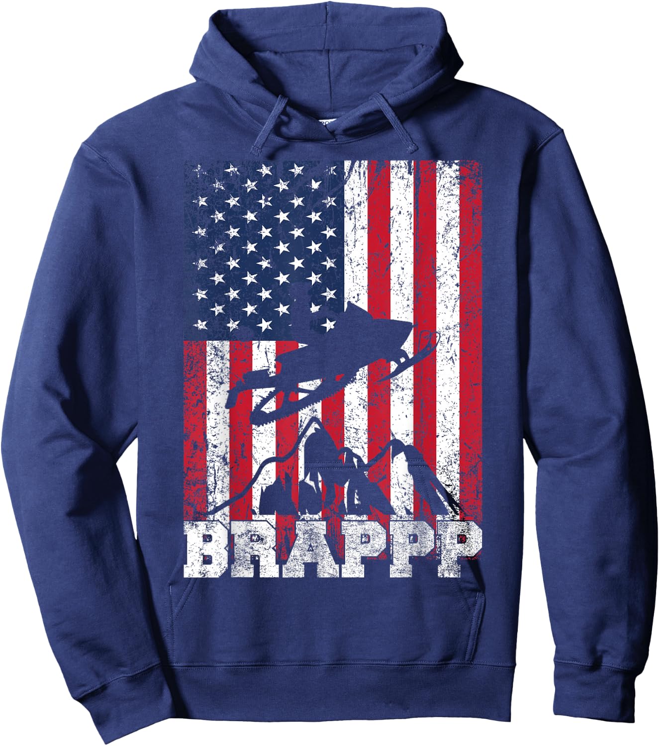USA American Flag Snowmobiling Brap Snowmobile Rider Winter Hoodie - Hoodie | Navy