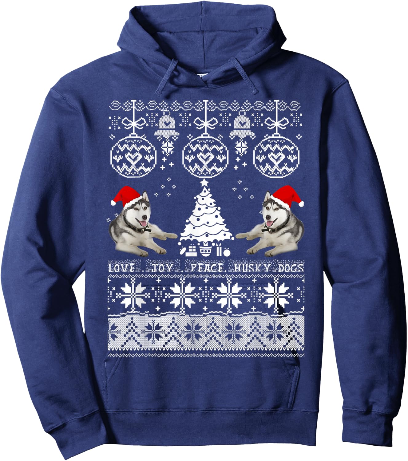 Cute Husky Christmas Sweater Shirt-Love Joy Peace Husky Dogs Hoodie - Hoodie | Navy