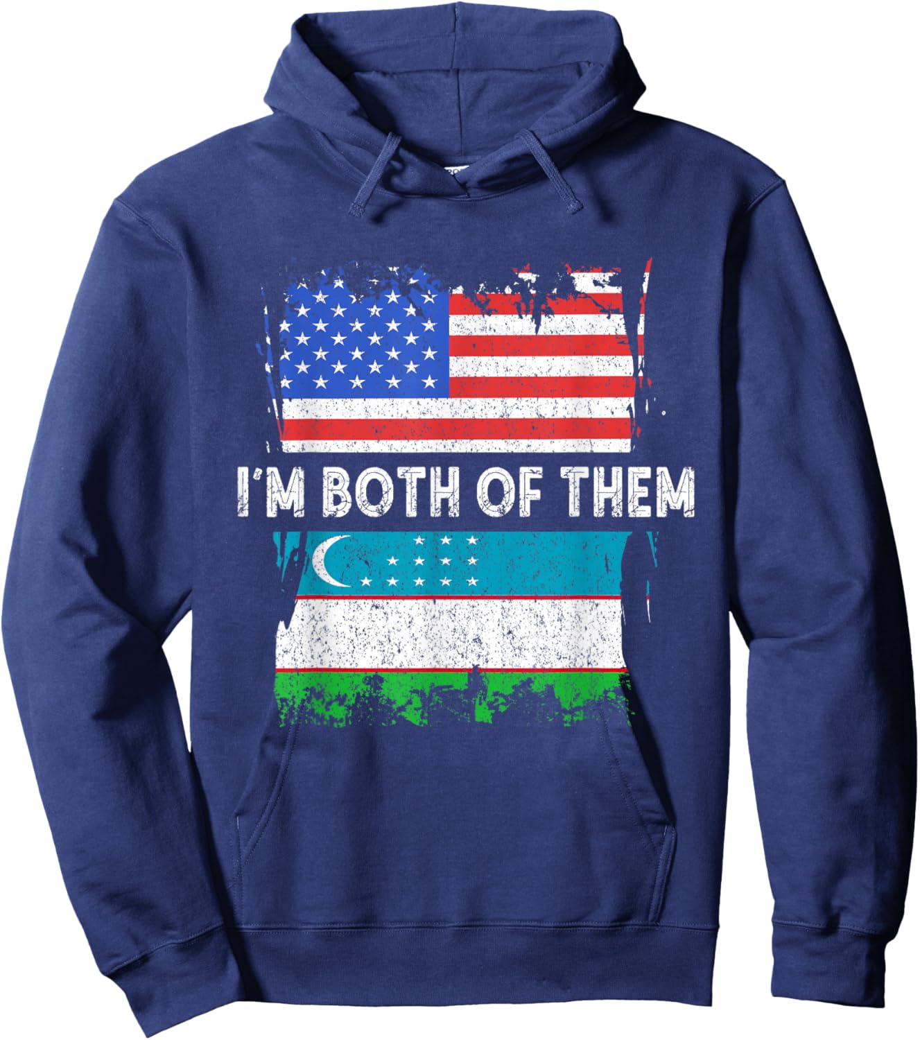 Uzbekistan Flag USA America I'm Both Of Them Uzbek Roots Hoodie - Hoodie | Navy
