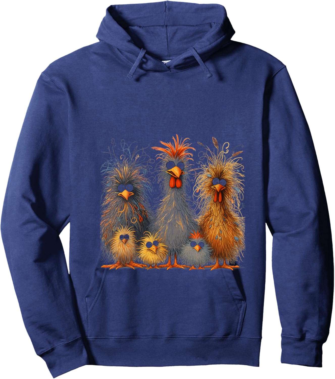 Eagerlys Colorful Funny Chicken Art, Women Kids V-Neck Hoodie - Hoodie | Navy