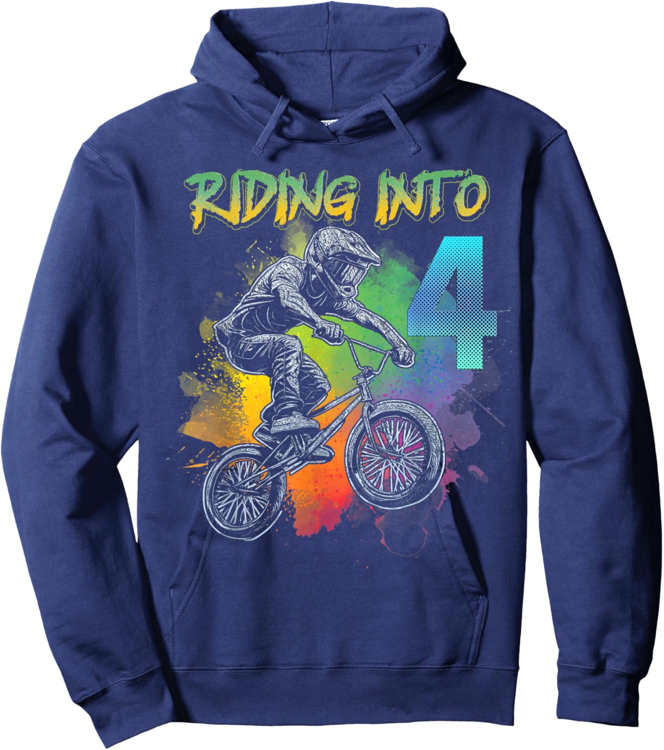 4 Year Old BMX Birthday Boy Bicycle 4th BMX Rider Birthday Hoodie - Hoodie | Navy