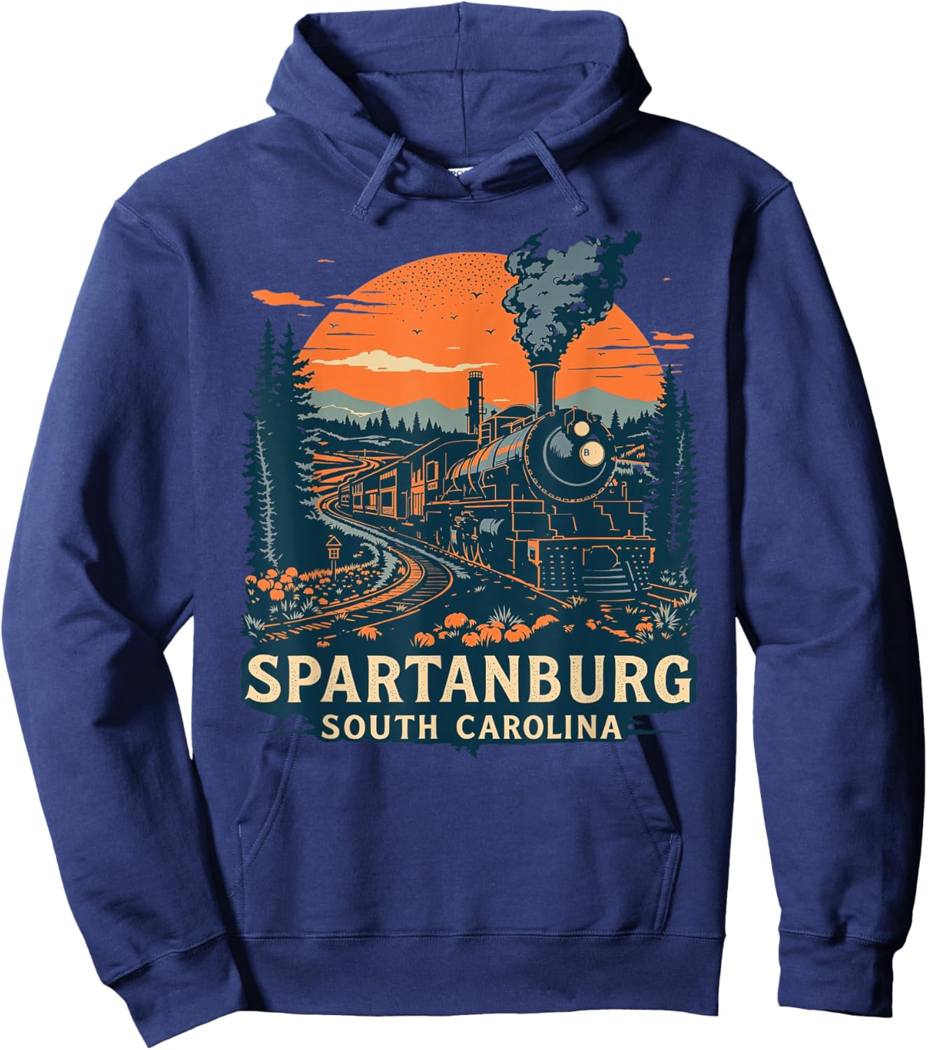 Vintage Spartanburg South Carolina Sunset Nature Cityscape Hoodie - Hoodie | Navy