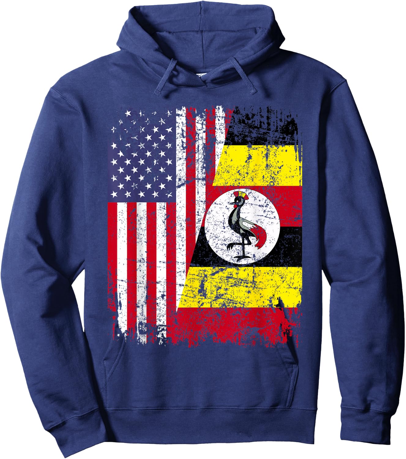 UGANDAN ROOTS | Half American Flag | UGANDA FLAG Hoodie - Hoodie | Navy
