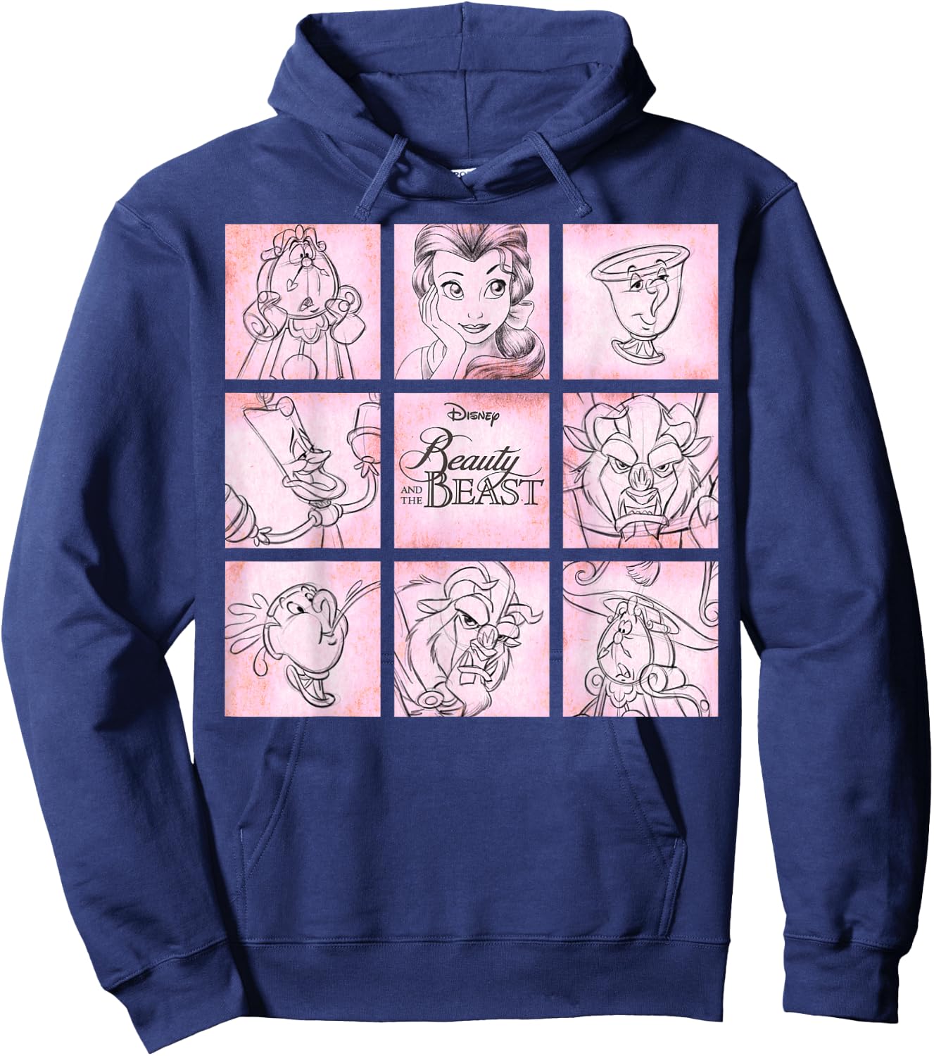 Disney Beauty and the Beast Panel Sketch Graphic Hoodie - Hoodie | Navy