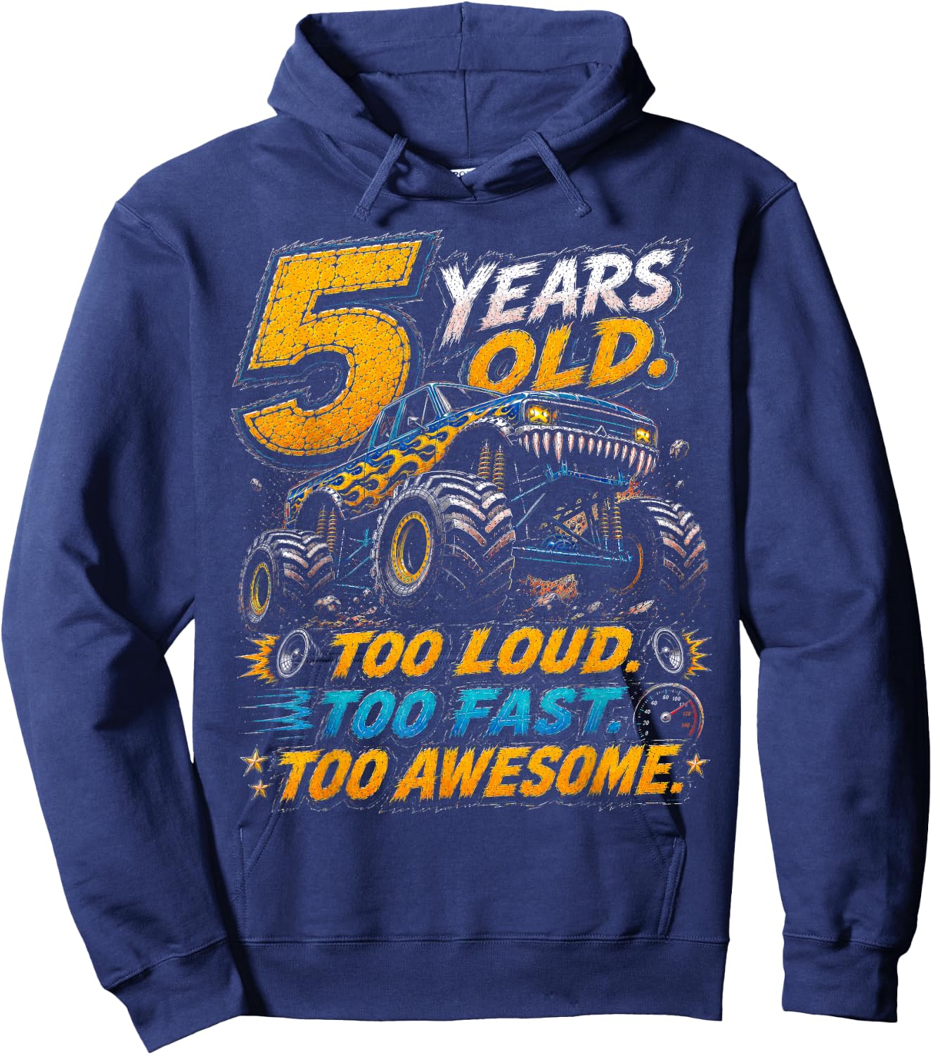 Monster Truck 5th Birthday Shirt 5 Year Old 5th Birthday Boy Hoodie - Hoodie | Navy