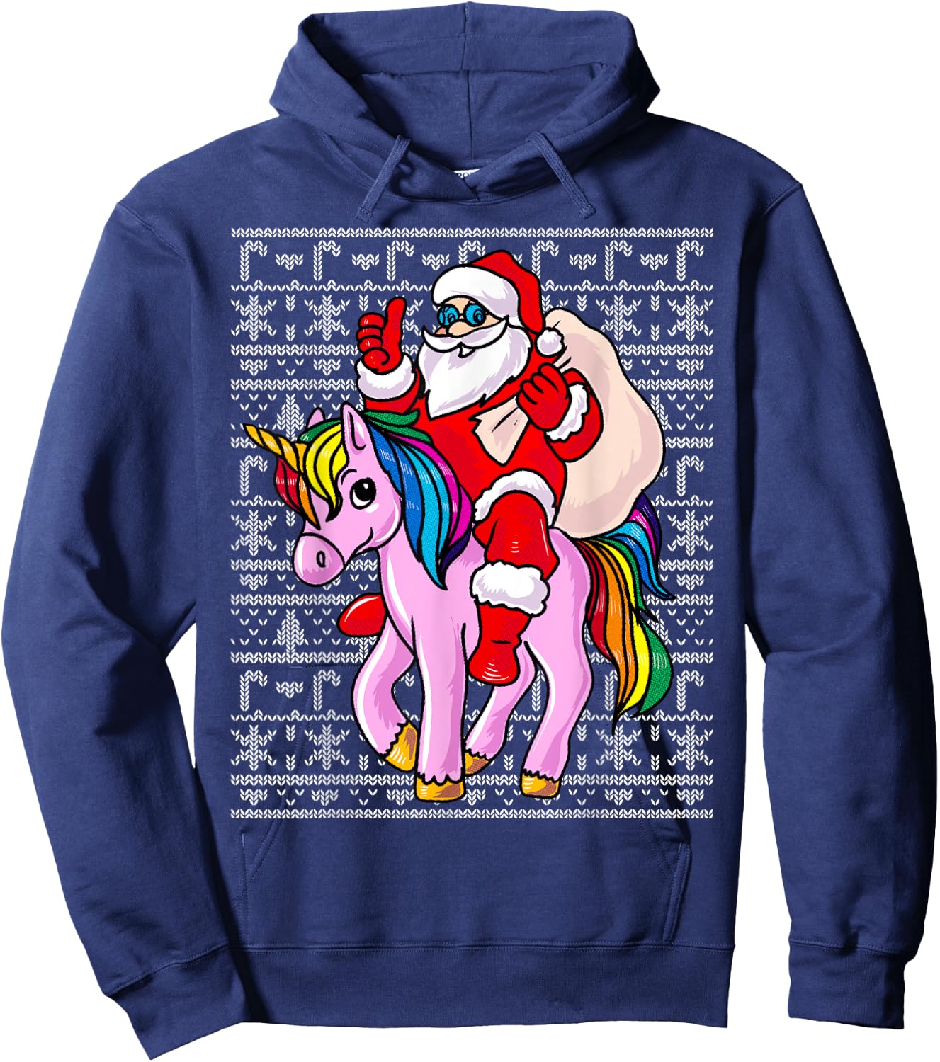 Santa Claus Pink Unicorn Girls Ugly Christmas Kids Hoodie - Hoodie | Navy