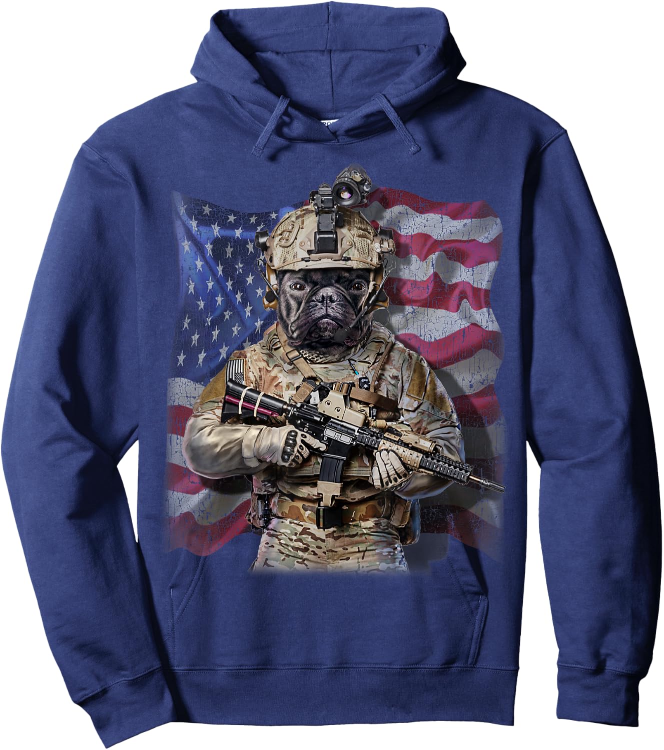USA America Patriot French Bull Dog as Army Commando Hoodie - Hoodie | Navy
