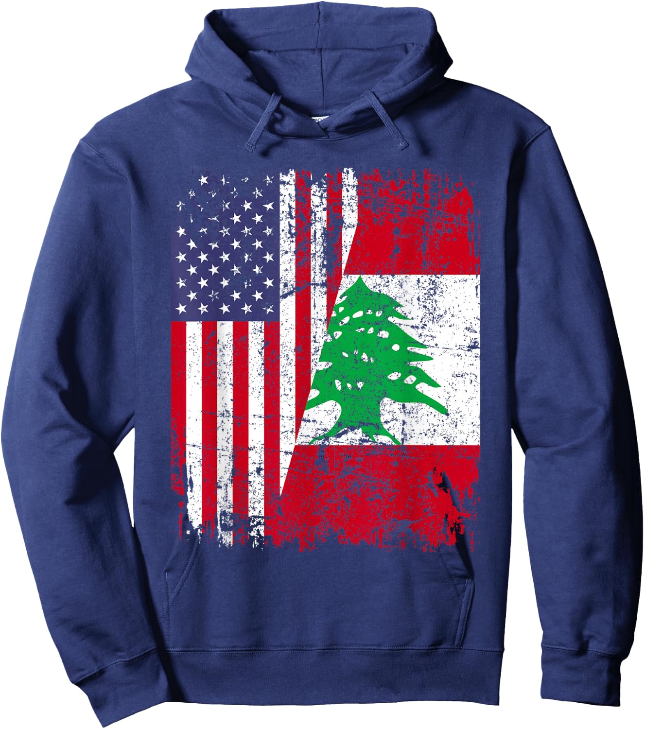 LEBANESE ROOTS | Half American Flag | LEBANON Hoodie - Hoodie | Navy