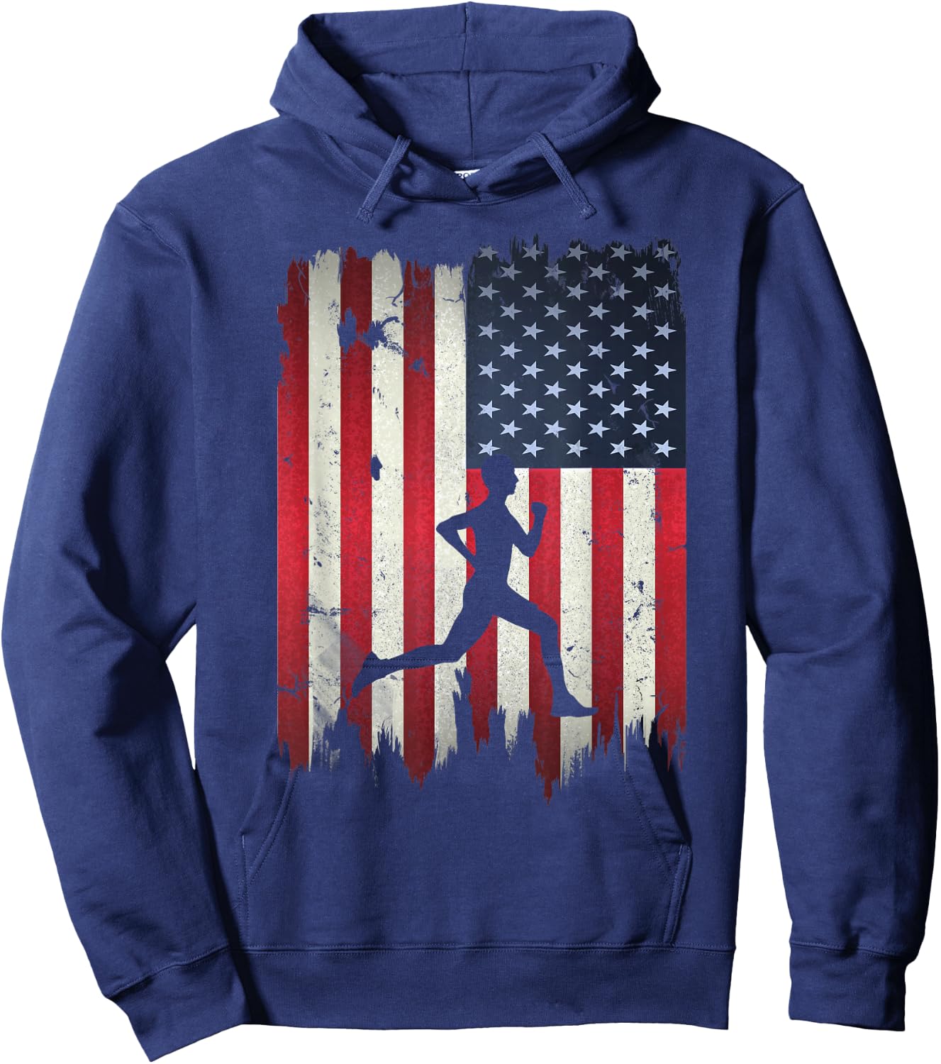 Runner Running USA American Flag 4th of July Hoodie - Hoodie | Navy