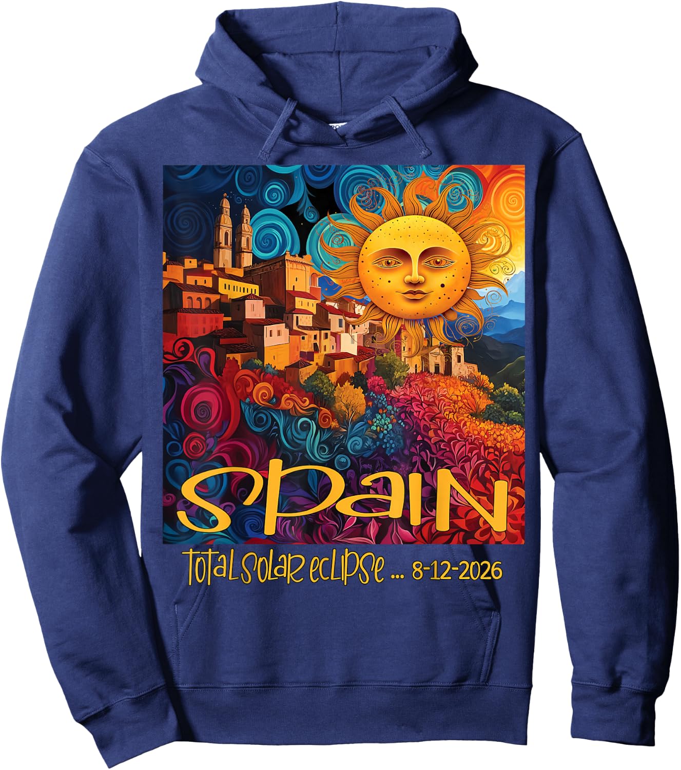 2026 Total Solar Eclipse Spain Cosmic Memorabilia Hoodie - Hoodie | Navy