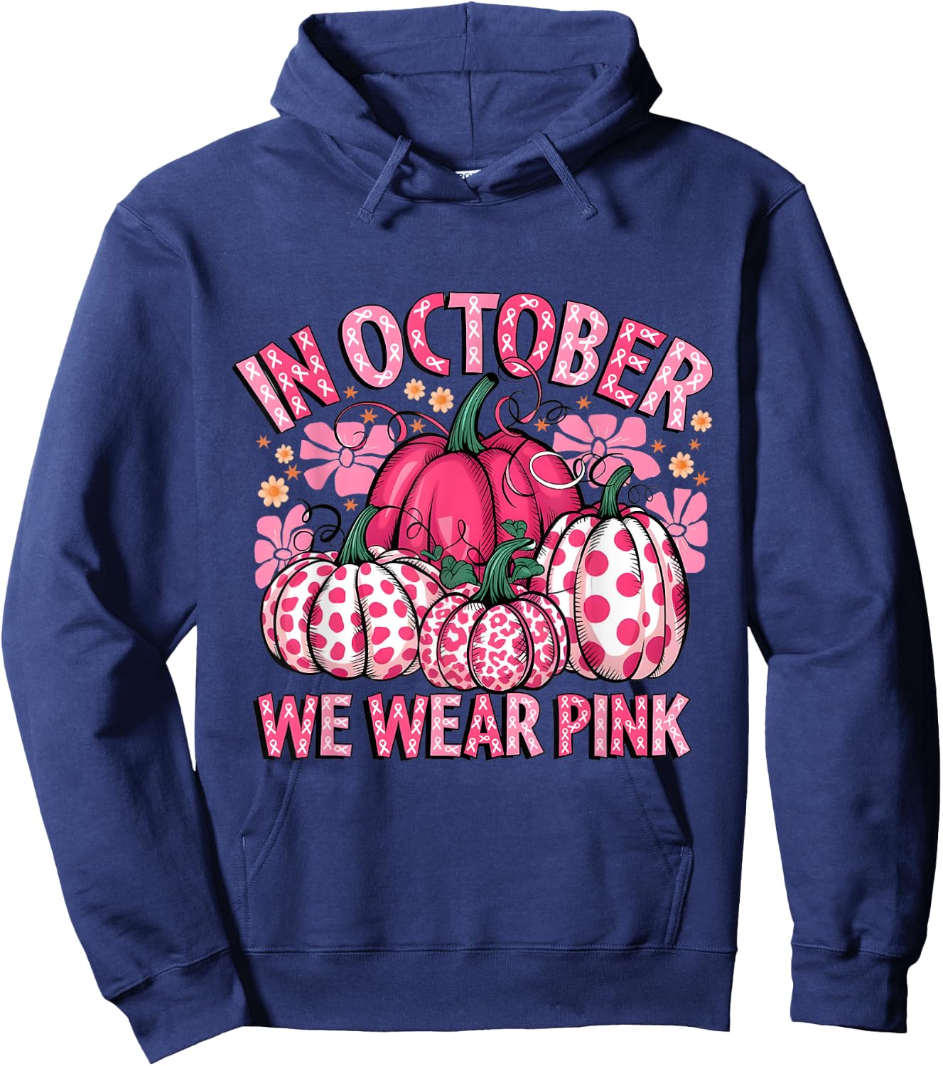 In October We Were Pink Pumpkin Breast Cancer Awareness Hoodie - Hoodie | Navy