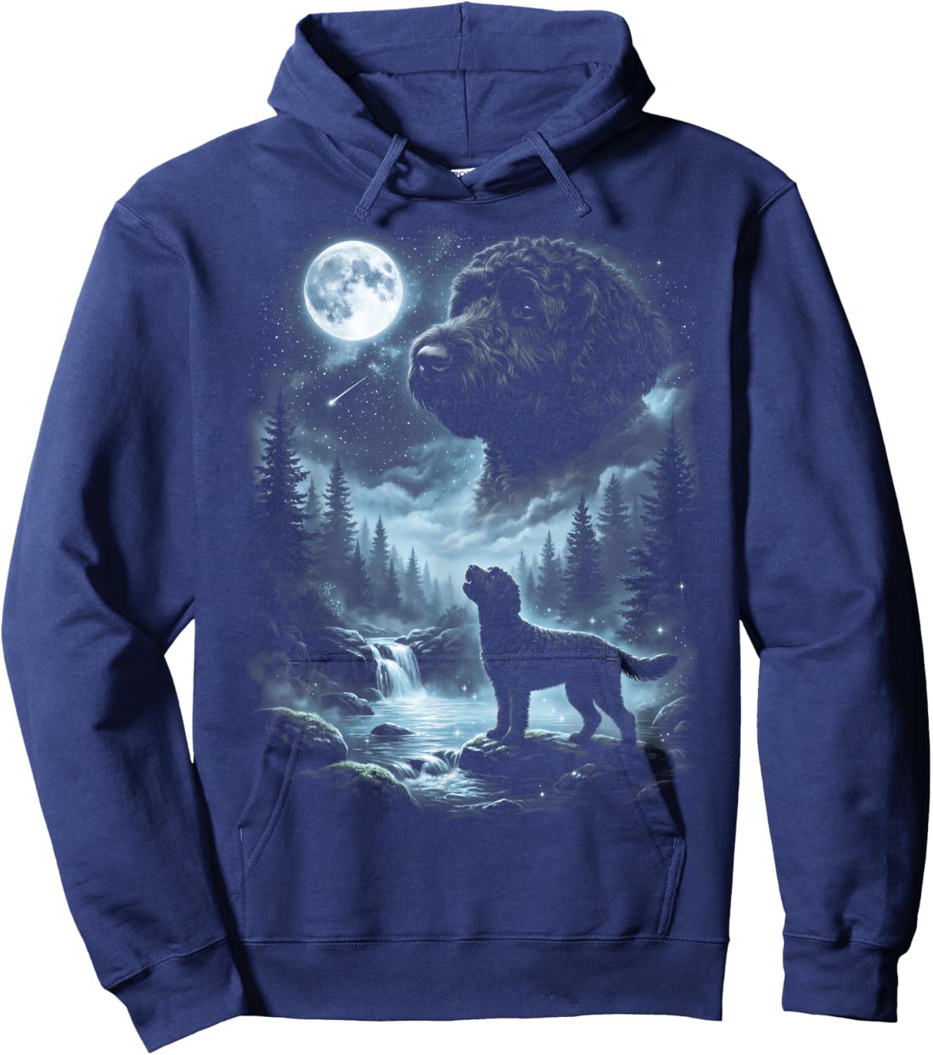 Black Labradoodle Howling to the Moon Retro 90's Doodle Dog Hoodie - Hoodie | Navy