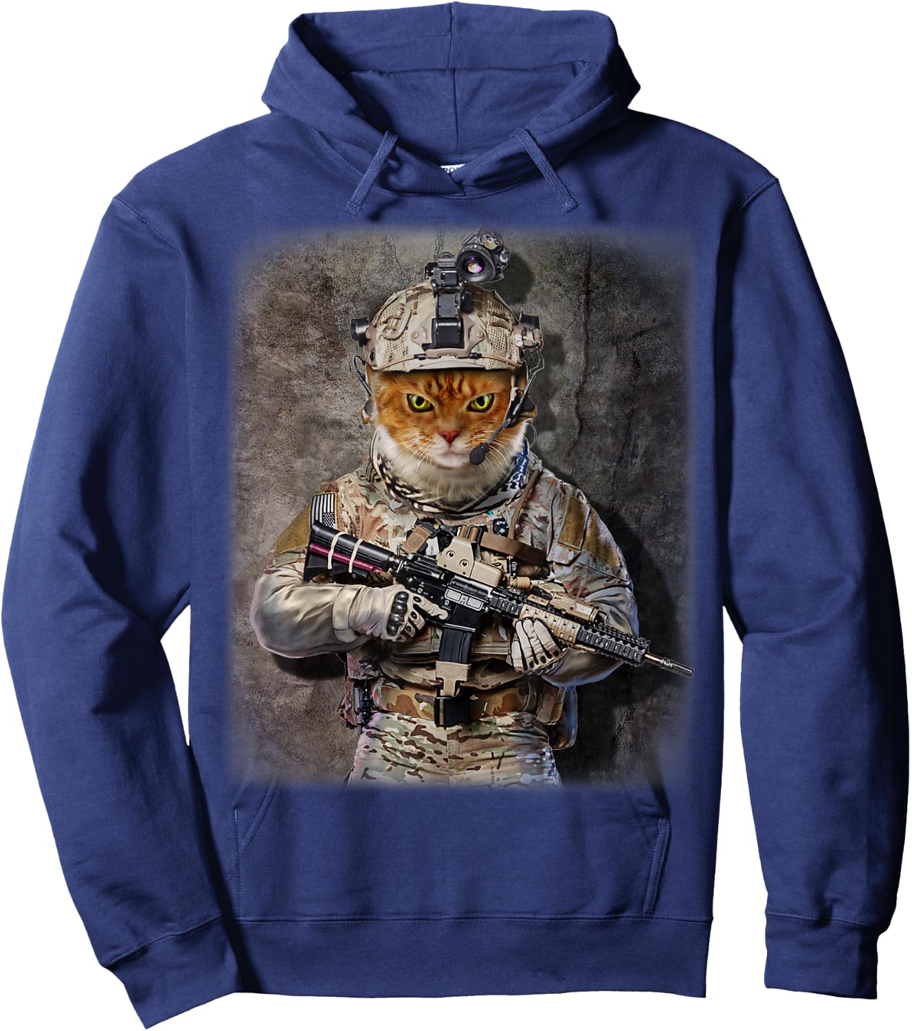 Tabby Cat as Army Commando in Full Tactical Gear Hoodie - Hoodie | Navy