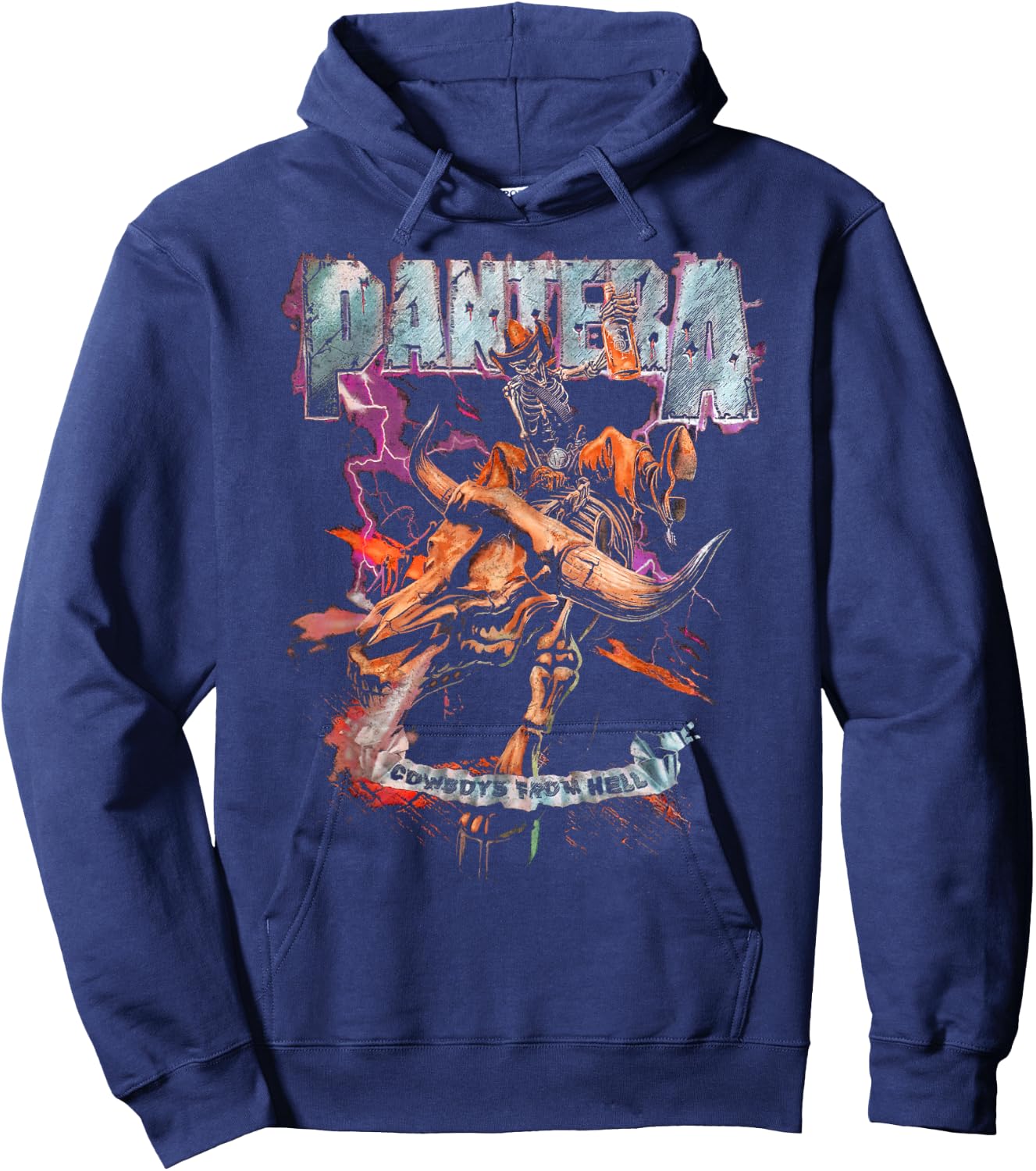 Pantera Official Cowboys From Hell Riding Skeleton Short Sleeve Hoodie - Hoodie | Navy