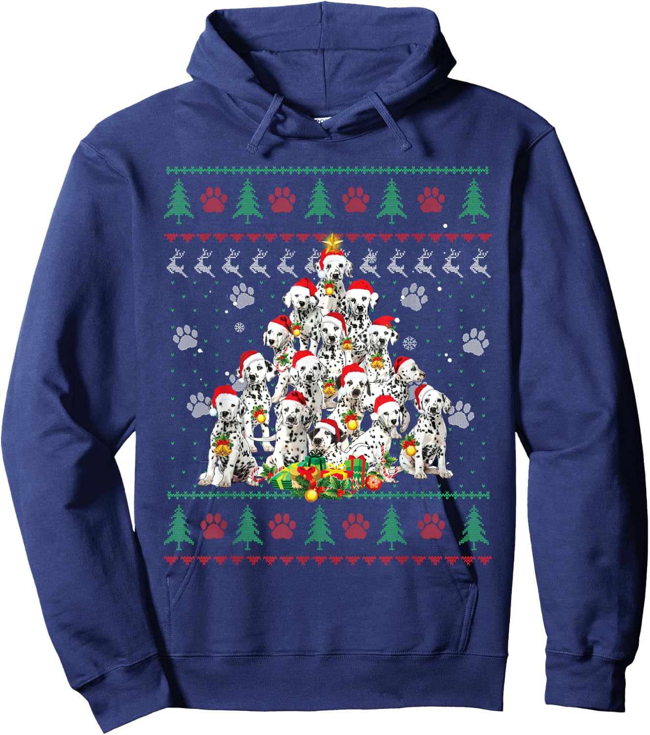 Funny Dalmatian Dog Christmas Tree Ugly Sweater Xmas Tree Women Kids Hoodie - Hoodie | Navy
