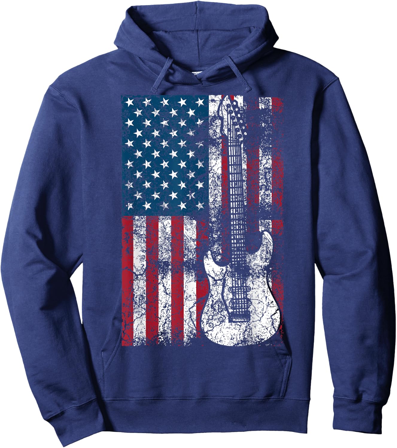 Guitar USA Flag Shirt | Cute Patriotic Guitar Lovers US Gift Hoodie - Hoodie | Navy