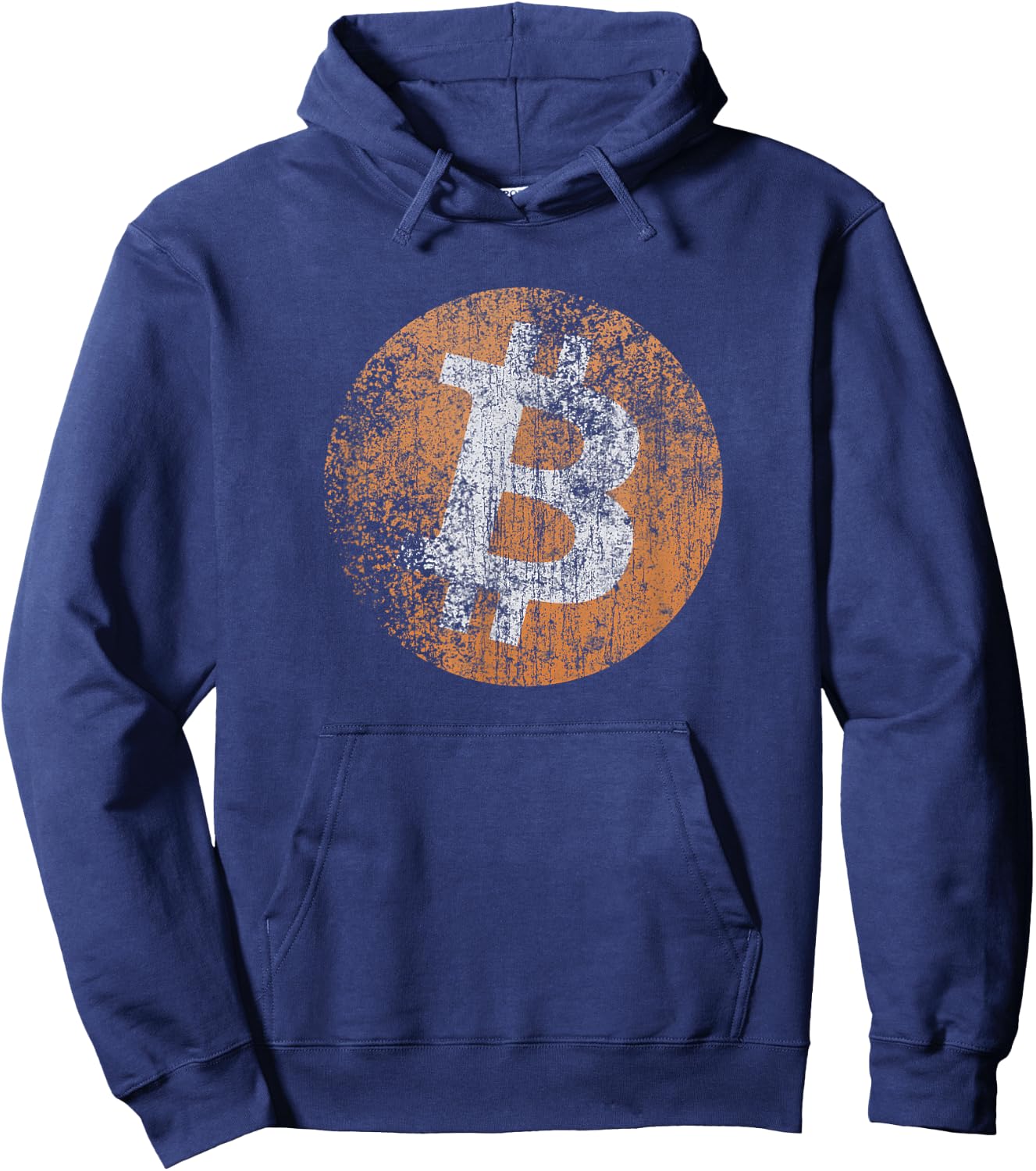 Vintage Distressed Bitcoin Logo Design, Retro Crypto, Money Hoodie - Hoodie | Navy