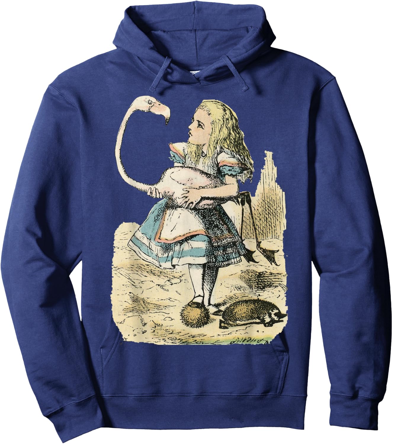 Vintage Alice in Wonderland Flamingo Croquet Illus. Hoodie - Hoodie | Navy