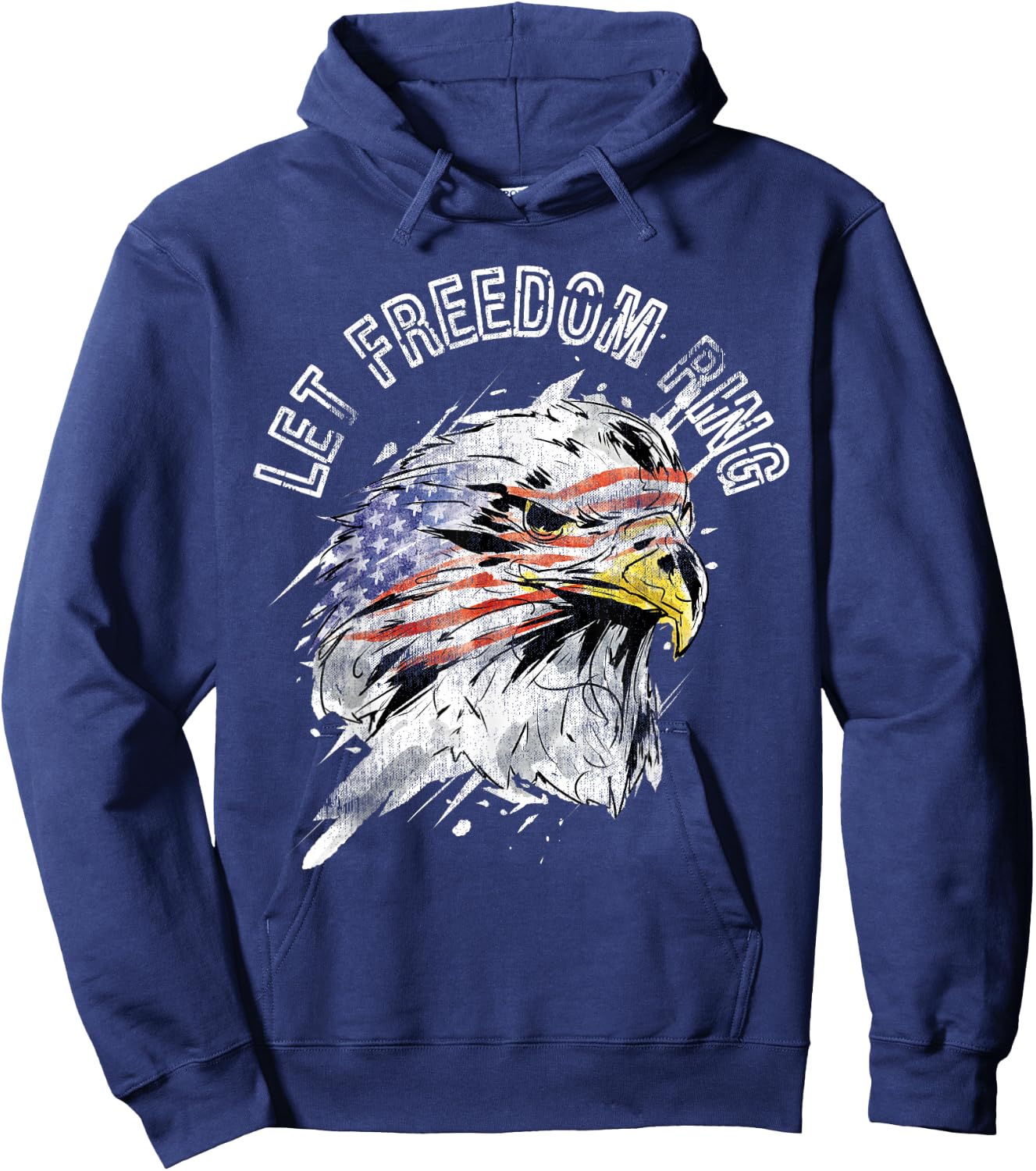 Patriotic American Bald Eagle US Flag Let Freedom Ring Quote Hoodie - Hoodie | Navy