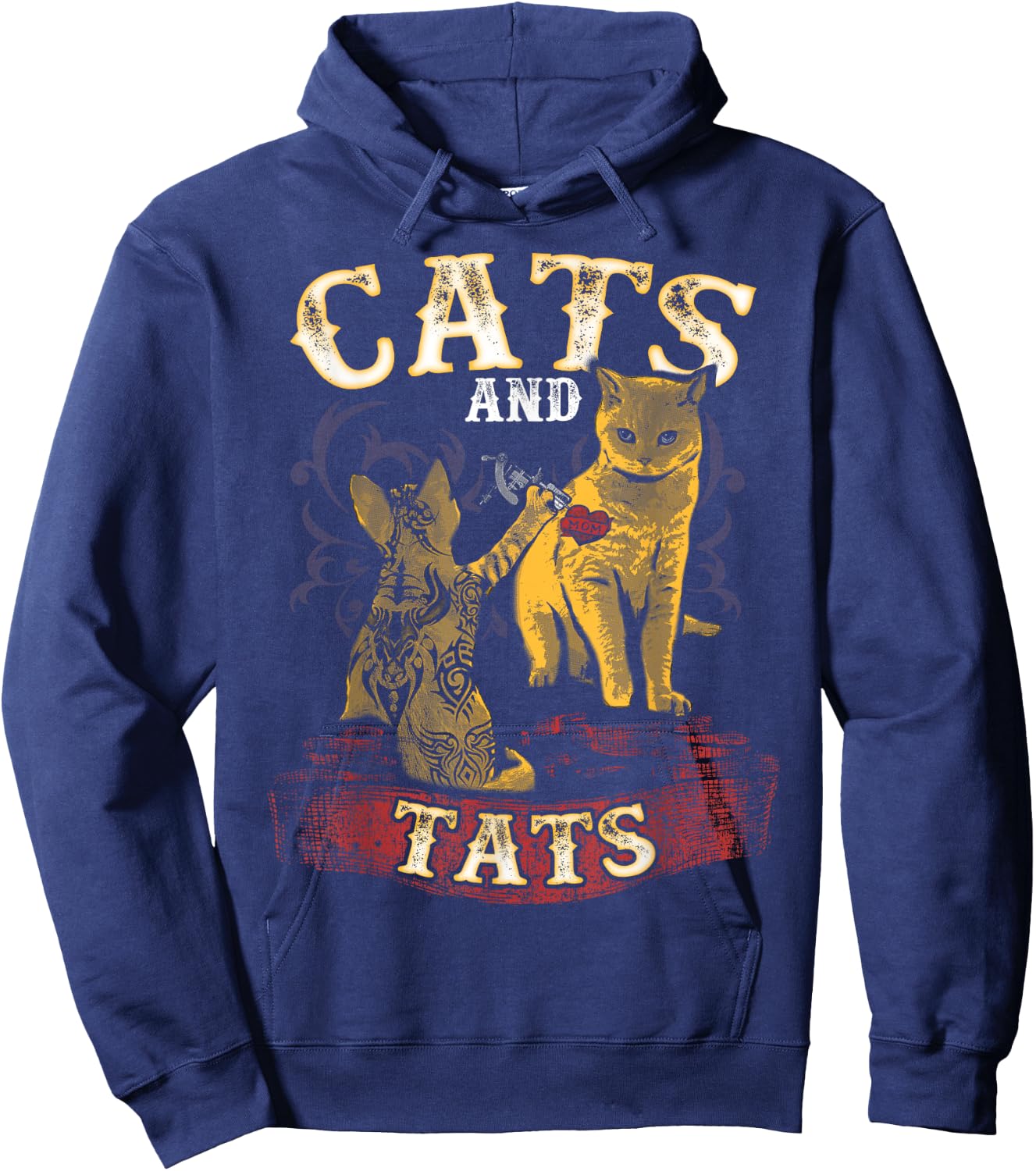 Cats And Tats - Funny Inked Cat Owner Tattoo Lover Men Women Girls Kids Hoodie - Hoodie | Navy