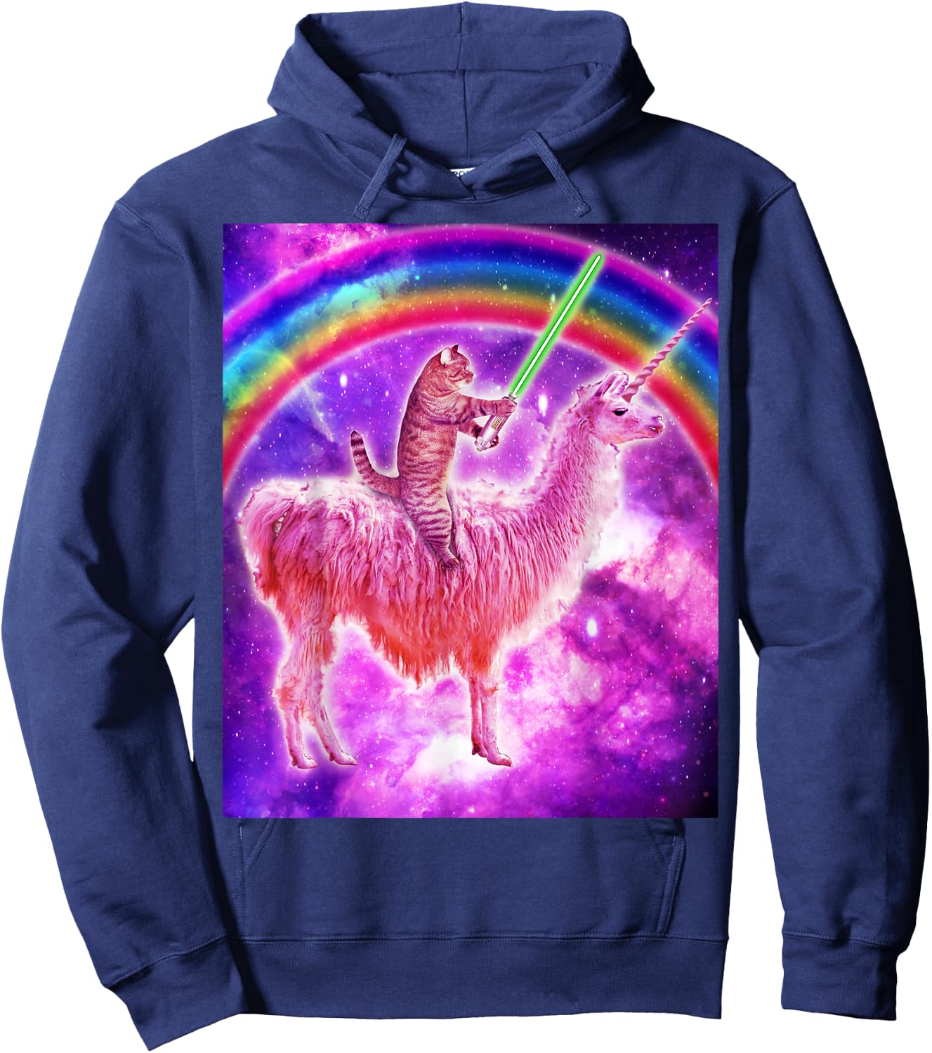 Kitty Cat Riding Llama Unicorn Rainbow In Space Cat Lover Men Women Girls Kids Hoodie - Hoodie | Navy