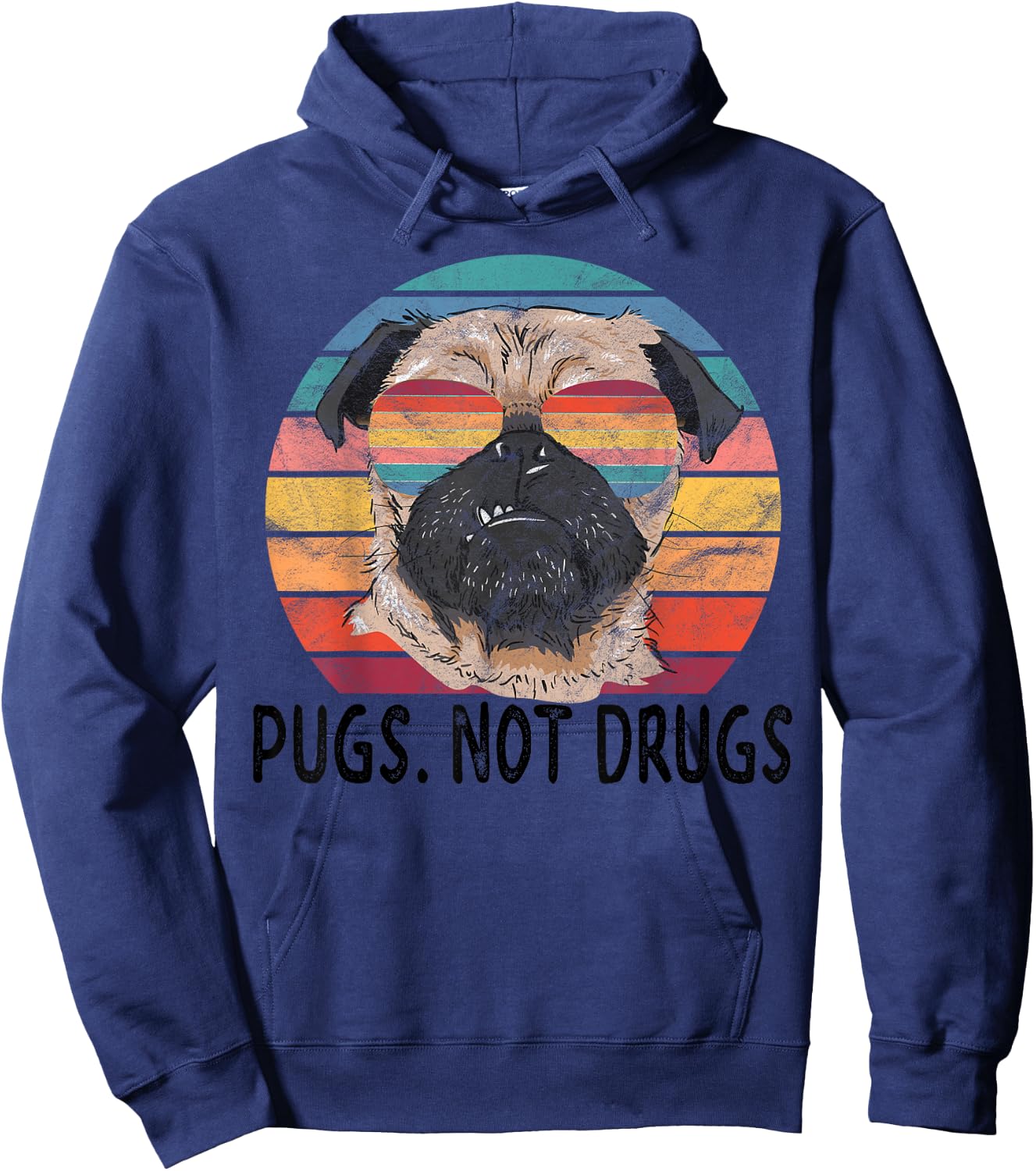 Pugs Not Drugs Funny Pug Lover Retro Vintage Hoodie - Hoodie | Navy