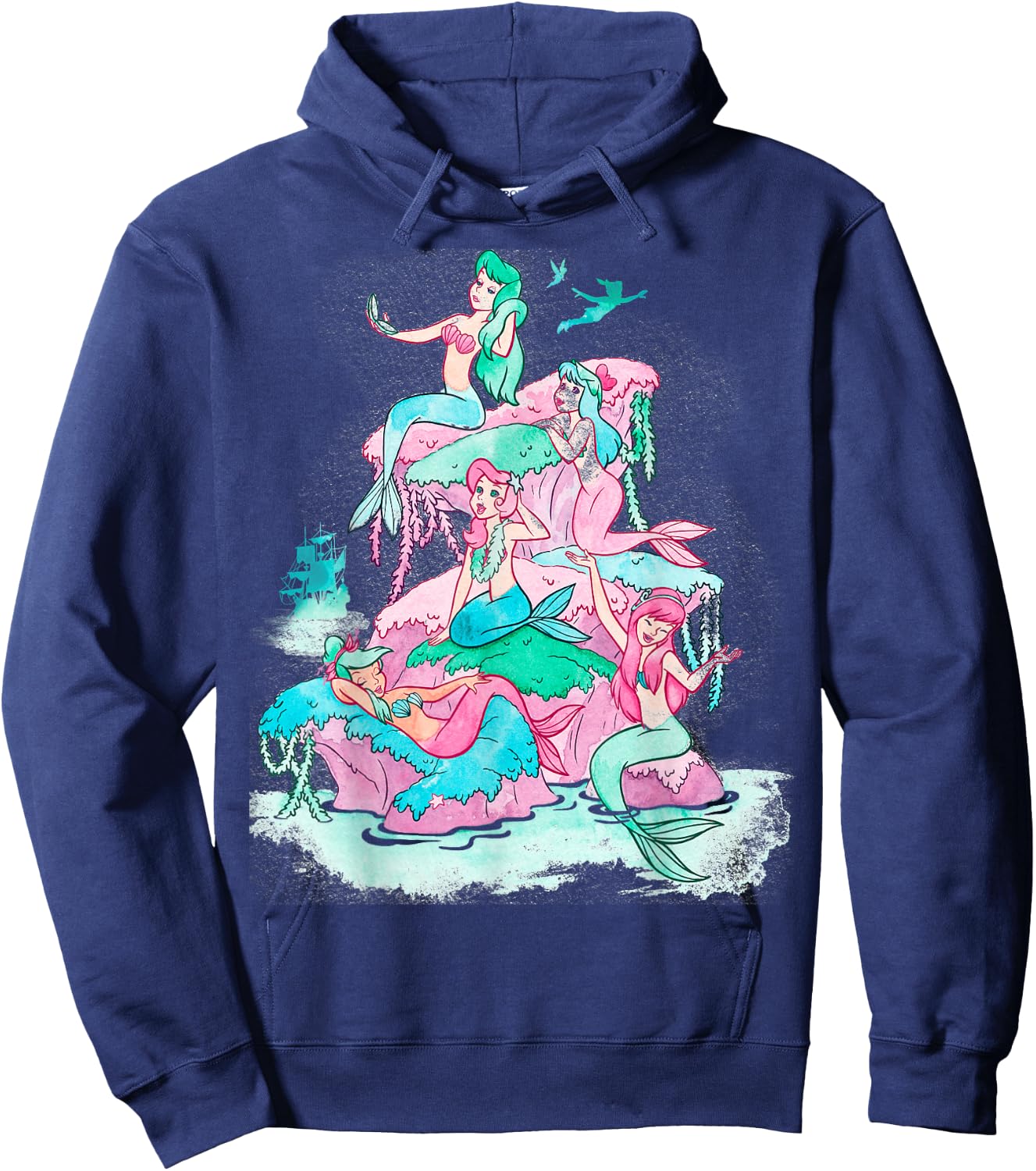 Disney Peter Pan Mermaids Watercolor Retro Graphic Hoodie - Hoodie | Navy