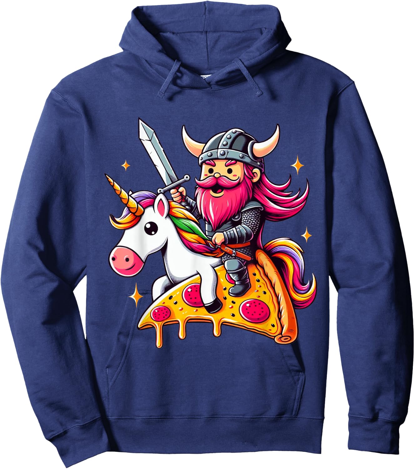 Viking And Unicorn On Pizza Boys Girls Men Women Kids Adults Hoodie - Hoodie | Navy