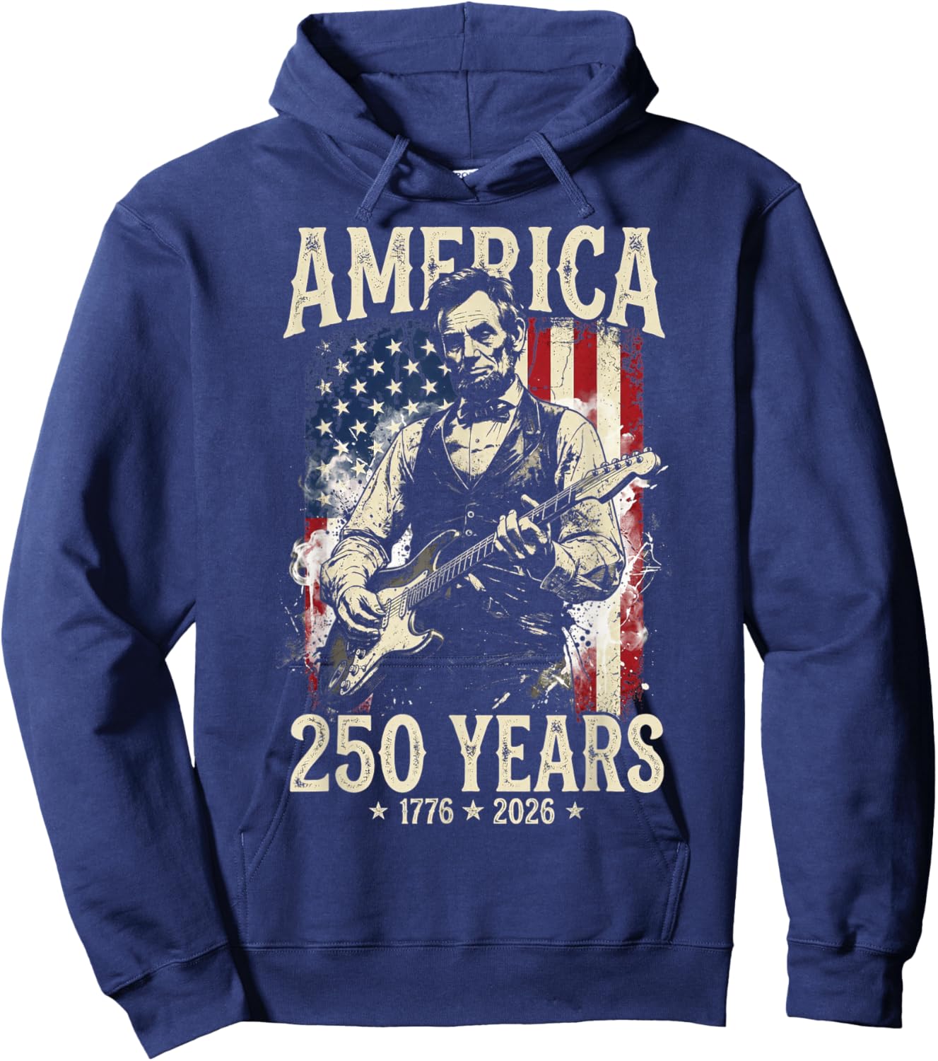 Abraham Lincoln Playing Guitar 4th July 250th Anniversary Hoodie - Hoodie | Navy
