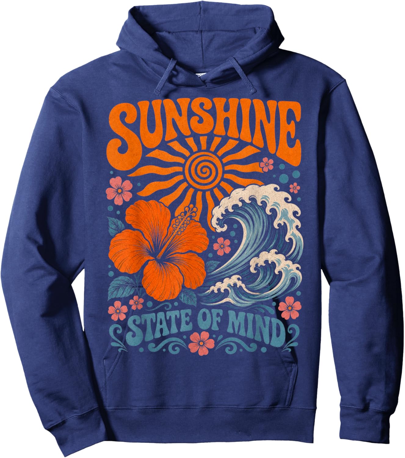 Sunshine State of Mind Retro Beach Hibiscus Flower Hoodie - Hoodie | Navy