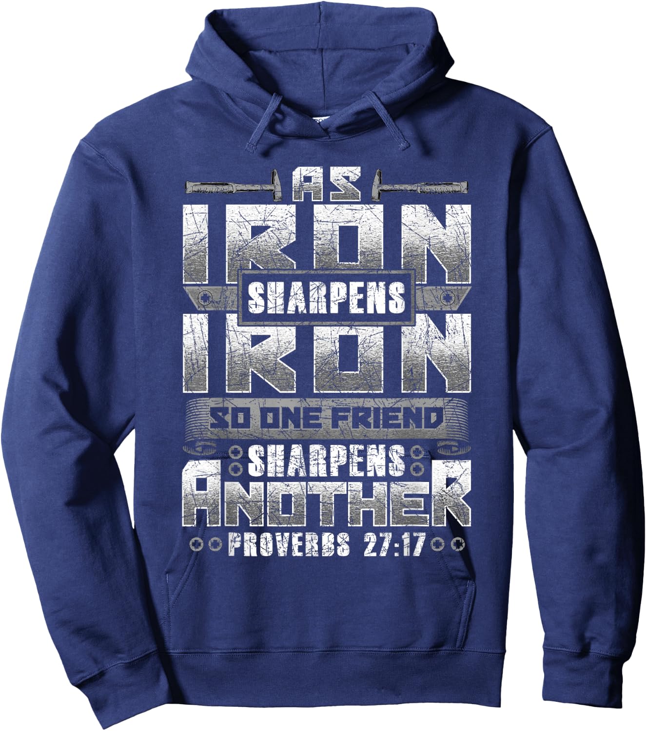 Christian Dad Iron Sharpens Iron Scripture verse bible quote Hoodie - Hoodie | Navy
