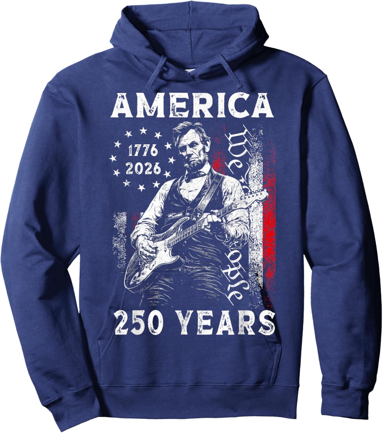 America's 250th Abraham Lincoln Playing Guitar Retro Vintage Hoodie - Hoodie | Navy