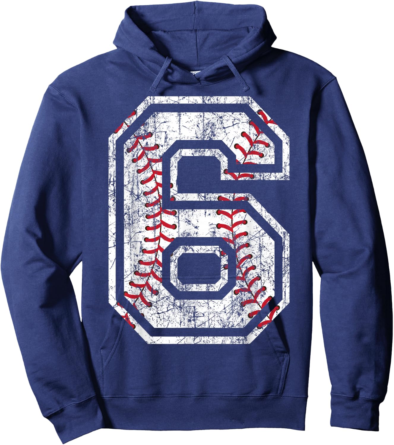 Baseball Jersey Number 6 Vintage Distressed 6th Birthday Hoodie - Hoodie | Navy