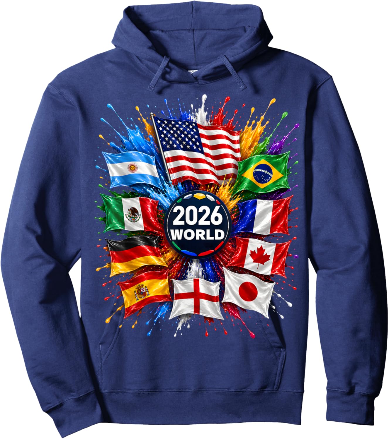 2026 World Flags Sports Fan Color Splash Celebration Graphic Hoodie - Hoodie | Navy