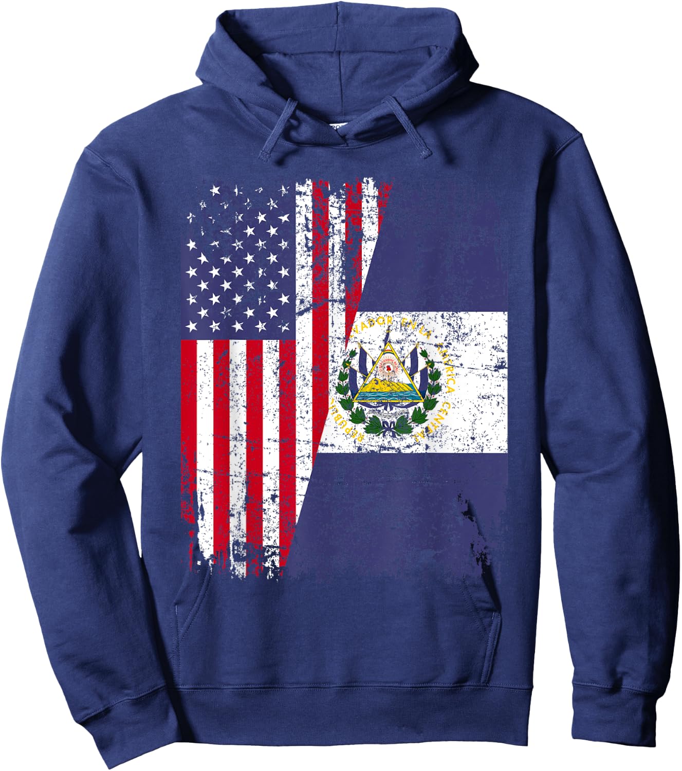 SALVADORAN ROOTS | Half American Flag | EL SALVADOR Women Kids Men Hoodie - Hoodie | Navy